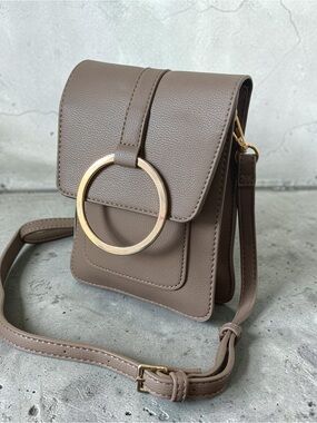 Taupe Crossbody Bag with Gold Ring Accent by Brentano